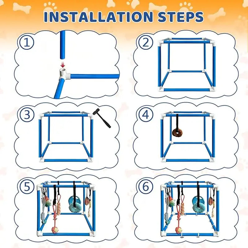Indoor Puppy Play Set with PVC Frame, Stretchy with PVC Frame, Stretch…Velcro Rope, Foraging Snuffle Mat & 8 Toy Variety - Bite-Resistant Training Aid, Interactive Indoor Enrichment for Small Dogs , Puppy Training Tools