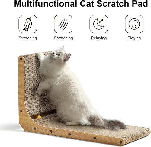 Cat Scratcher, 26.8 Inch L Shaped Cat Scratch Pad for Indoor Cats | Vertical Cat Scratching Board with Ball Cat Toy, Cardboard Cat Scratcher for Wall Sofa Couch, Kitten Scratching Post, Large