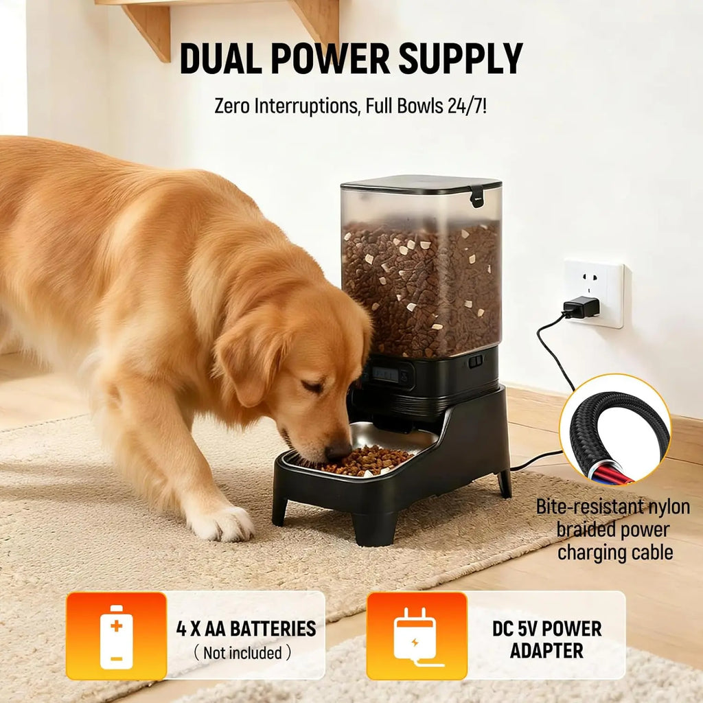【Marchul】Automatic Pet Feeder & Water Dispenser Combo, 7L Timed Food Dispenser + 8L Gravity Waterer with Stainless Steel Bowls, Raised Anti-Strain Base, up to 6 Programmable Meals, Battery & Plug-In Dual Power for Cats & Small Dogs