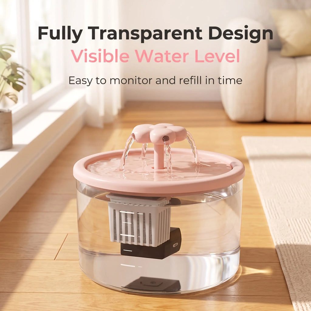 Cat Fountain Water Dispenser, Transparent Design, Quiet Operation, USB Powered, Recirculating Filter, Indoor Cat Drinking Accessory