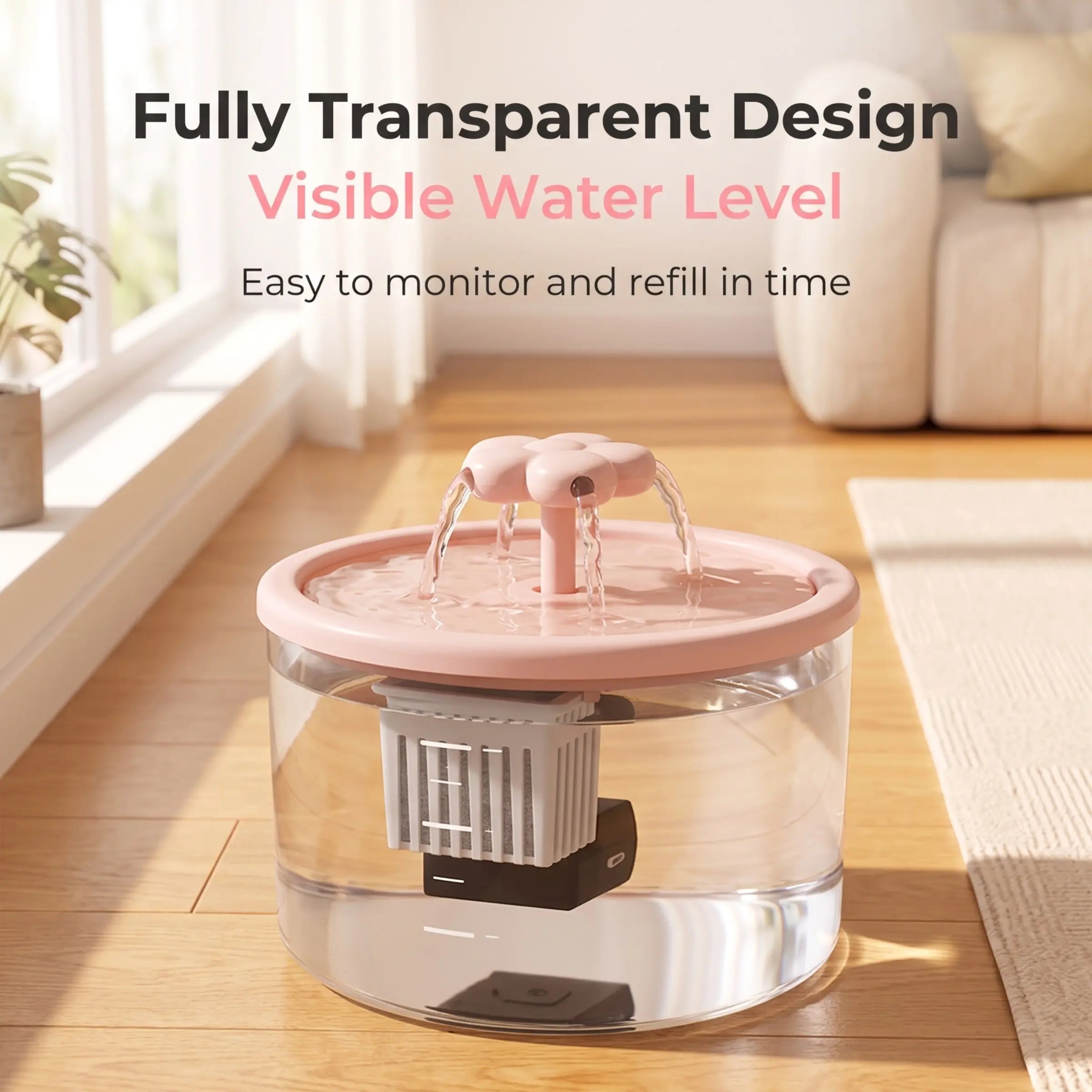 Cat Fountain Water Dispenser, Transparent Design, Quiet Operation, USB Powered, Recirculating Filter, Indoor Cat Drinking Accessory
