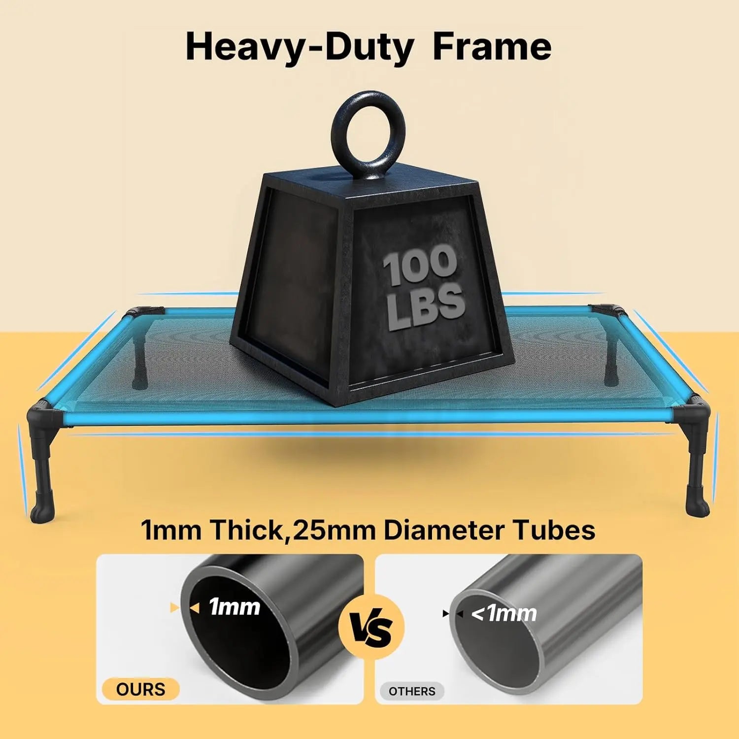 Veehoo Outdoor Elevated Dog Bed Large Sized Dogs, Large Cooling Raised Dog Cots Beds Training Platform off Ground Hammock with Breathable Mesh, No-Slip Feet, 42"X30", Black