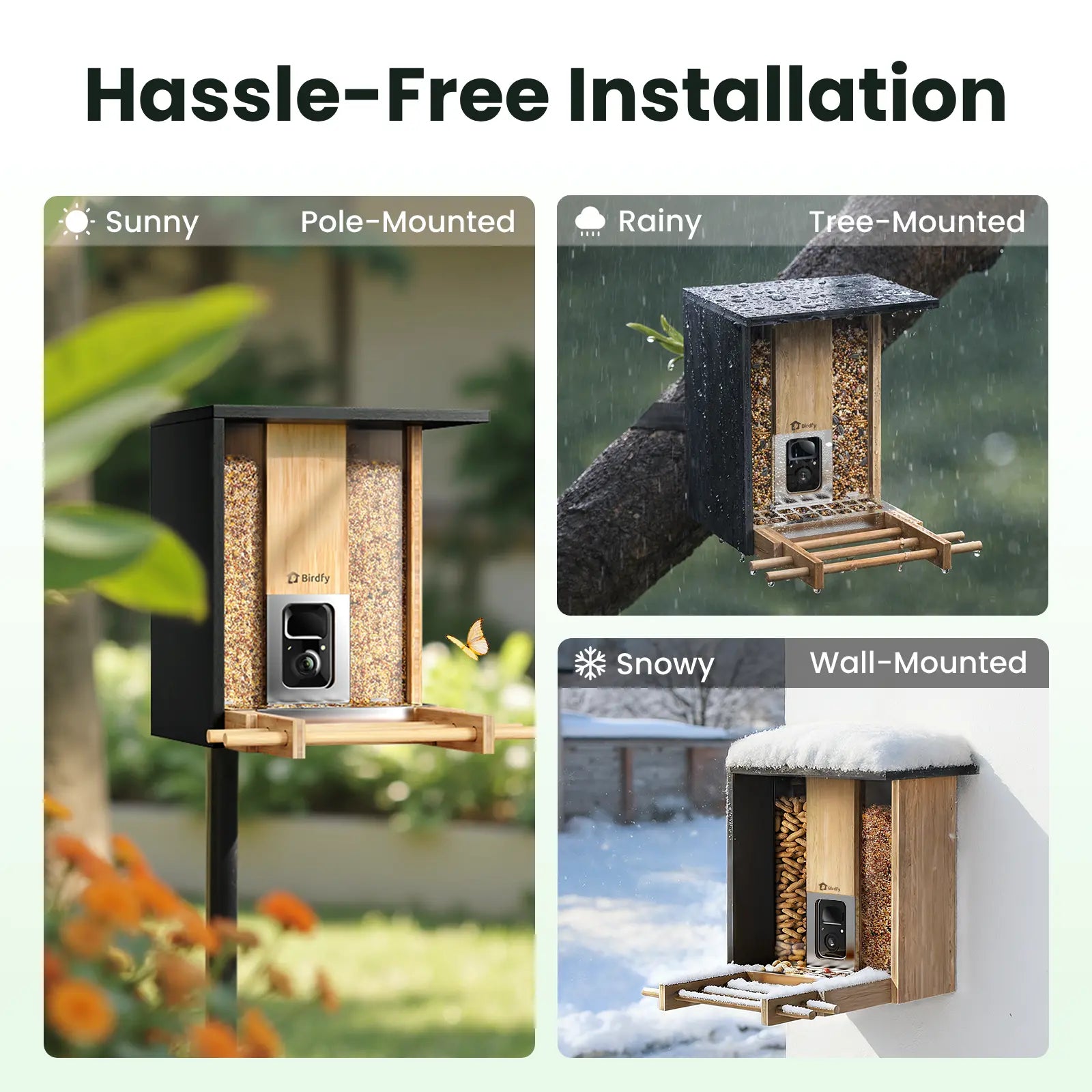 Birdfy Smart Bird Feeder with Camera, Solar Powered 2K Live Tream Bamboo Wood Feeder& Metal Guard, AI Identify Birds & Auto Record Video, Wild Birds Watching Ideal Gift for Chistmas for Mom,Bird-Lover, Summervibes, Petlovers