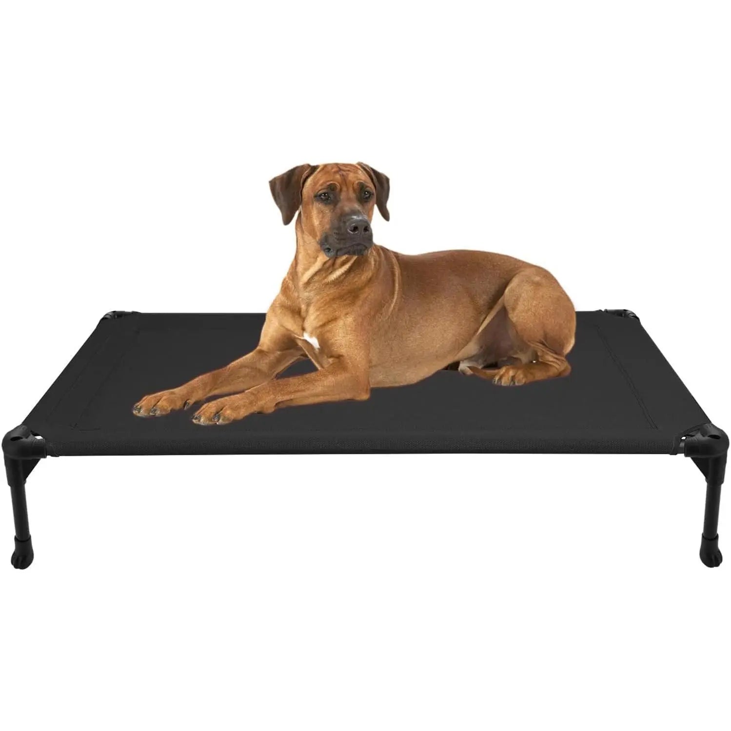 Veehoo Outdoor Elevated Dog Bed Large Sized Dogs, Large Cooling Raised Dog Cots Beds Training Platform off Ground Hammock with Breathable Mesh, No-Slip Feet, 42"X30", Black