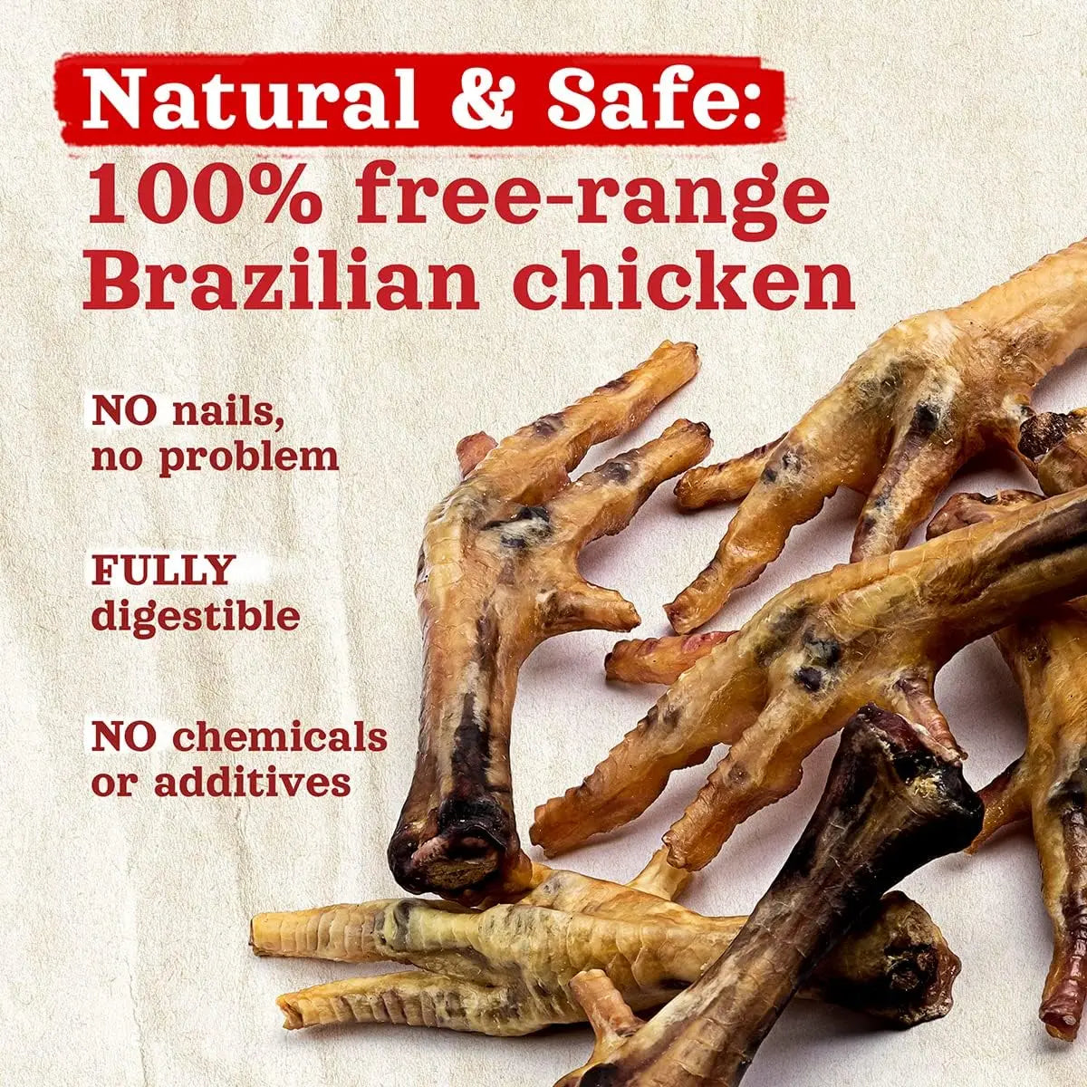 Natural Farm Chicken Feet for Dogs - 20 Count, 100% Free-Range, Crunchy, Glucosamine & Chondroitin, Senior Dog Treat, Low Odor, Fully Digestible