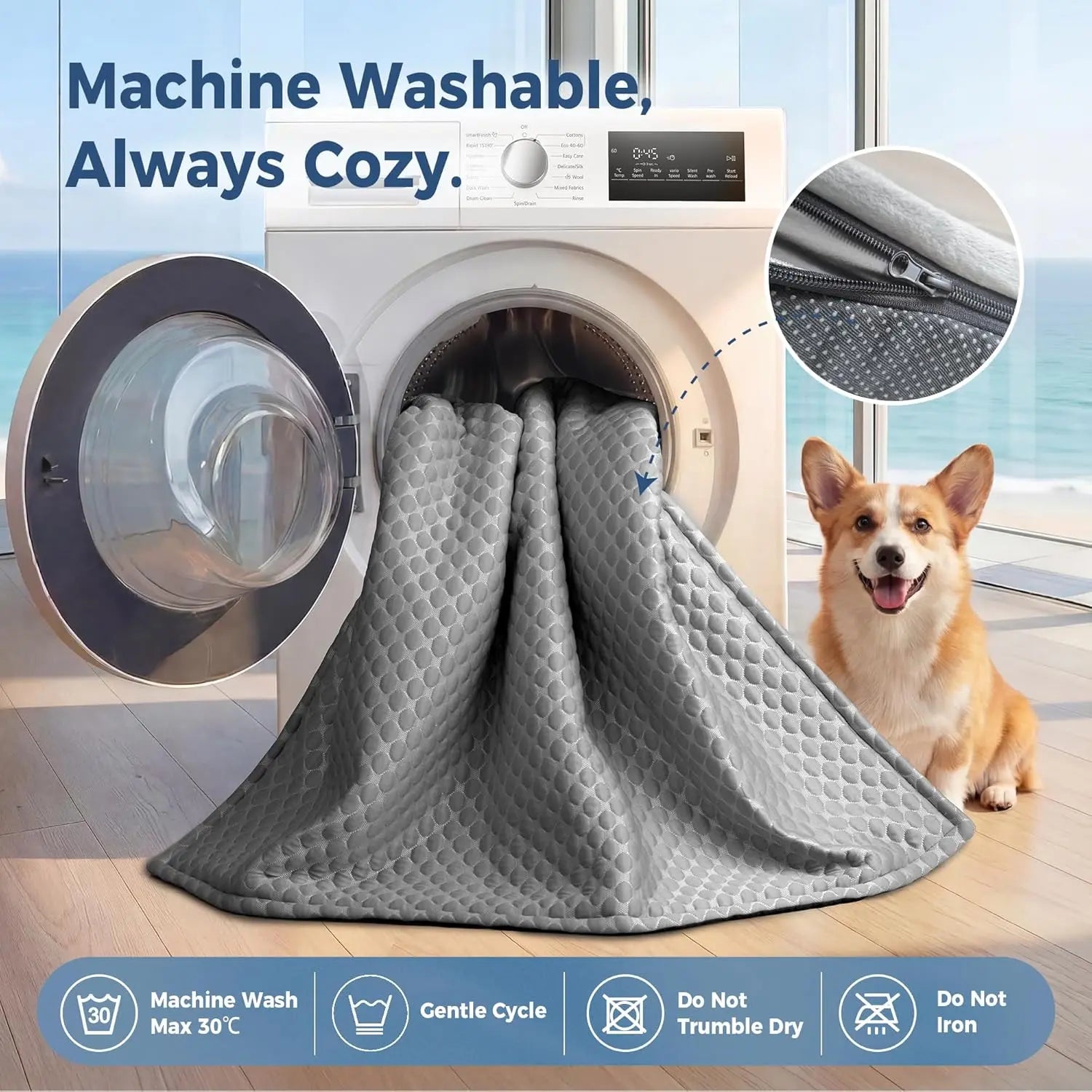 Blunique Cooling Dog Couch Bed with Bolster Sides - Q-Max >0.35, Waterproof Fabric, Non-Slip Base, Easy Cleaning, Cooling Touch Surface, Supportive Rest - Puppy Bed for Home & Camping Use