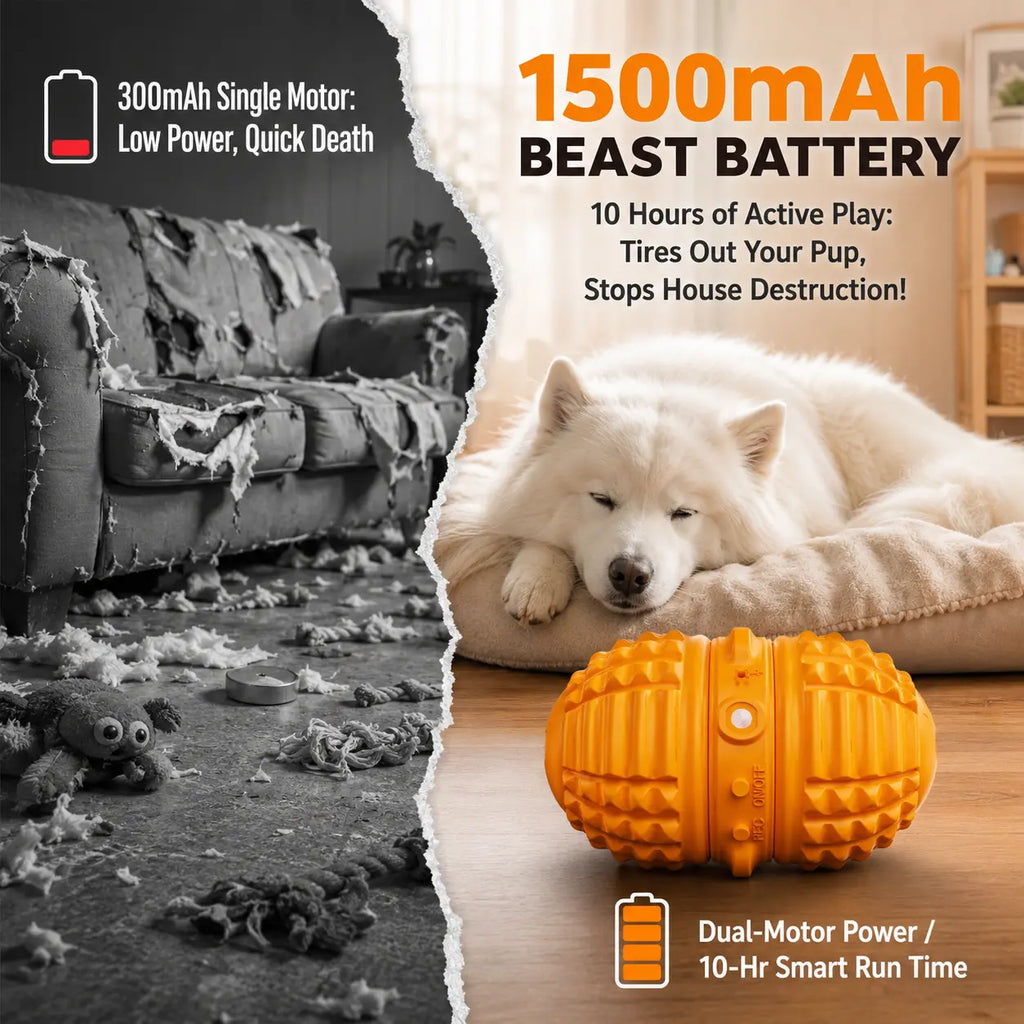Smartwell Automatic Rolling Ball Dog Toy - Solid, Dual-Motor, Rope-Attached, 1500Mah Rechargeable Rolling Play Boredom Relief Toy for Small & Medium Dogs