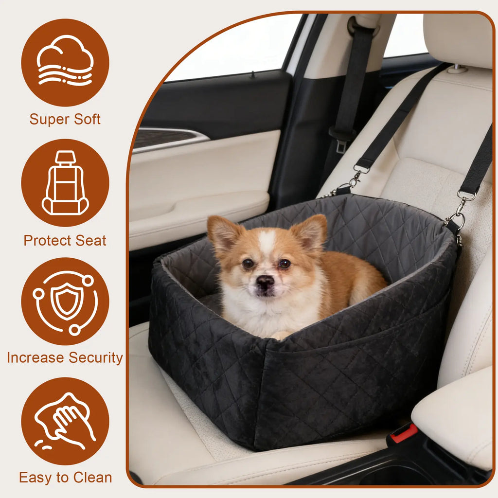 Dog Car Seat for Small Medium Dogs,Detachable Washable Dog Booster Seat under 35Lbs, Pet Car Seat Travel Bed with Storage Pockets and Dog Safety Belt (Black)