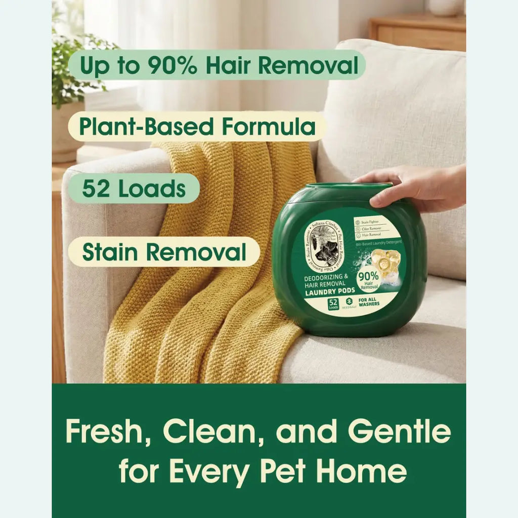 Seedshub Pet Hair Remover & Odor Eliminator Laundry Pods (52 Loads) – Plant-Based Dog & Cat Fur Dissolver Detergent for Bedding, Blankets & Clothes, Free & Clear, Ebony Rose Scent