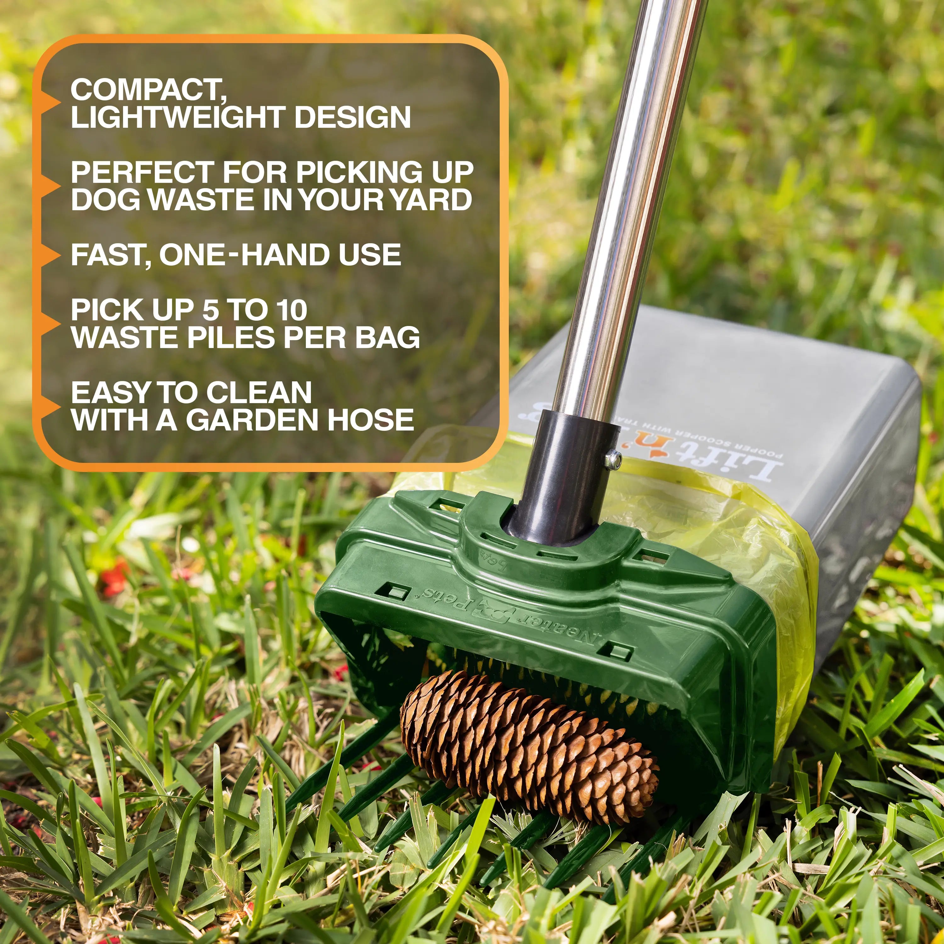 Neater Pets Lift N' Bag Dog Pooper Scooper, NEW 31” Longer Pole - Scoop-To-Bag Design, One-Handed Operation, Extra-Large Bags, Made in USA