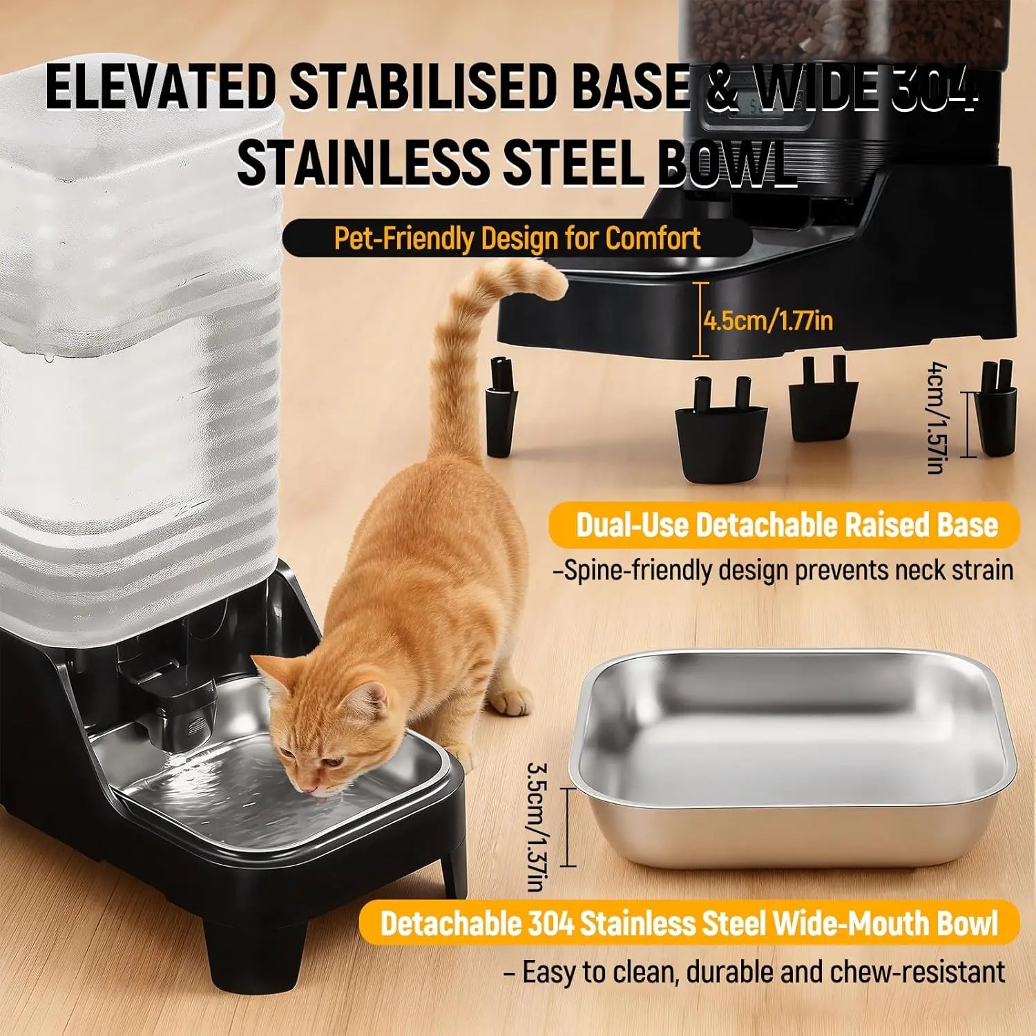 【Marchul】Automatic Pet Feeder & Water Dispenser Combo, 7L Timed Food Dispenser + 8L Gravity Waterer with Stainless Steel Bowls, Raised Anti-Strain Base, up to 6 Programmable Meals, Battery & Plug-In Dual Power for Cats & Small Dogs