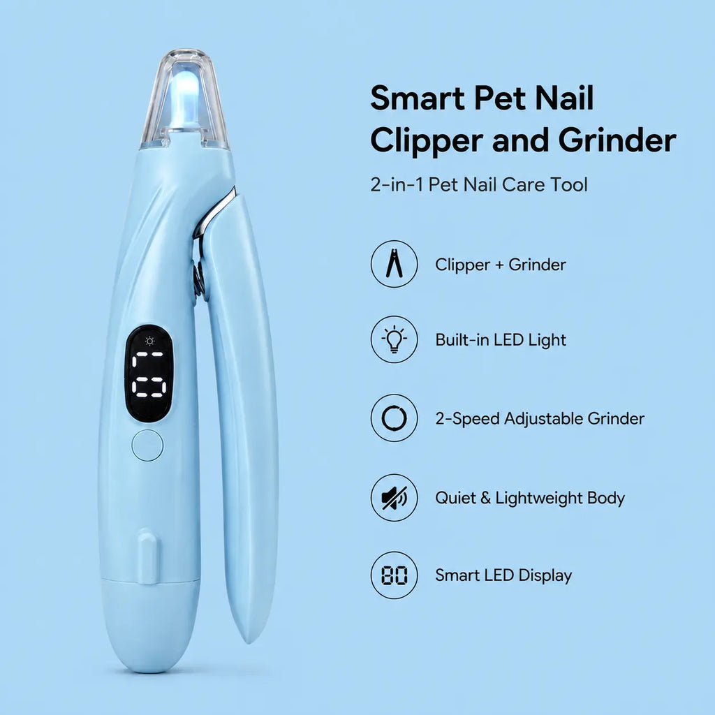 Oak & Paw Professional 2-In-1 Stainless Steel Pet Nail Clipper and Grinder, Ultra-Quiet 2-Speed Smart Trimmer with Dual-Led Shadow-Free View, Safe Cutting Universal Fit for Dogs & Cats