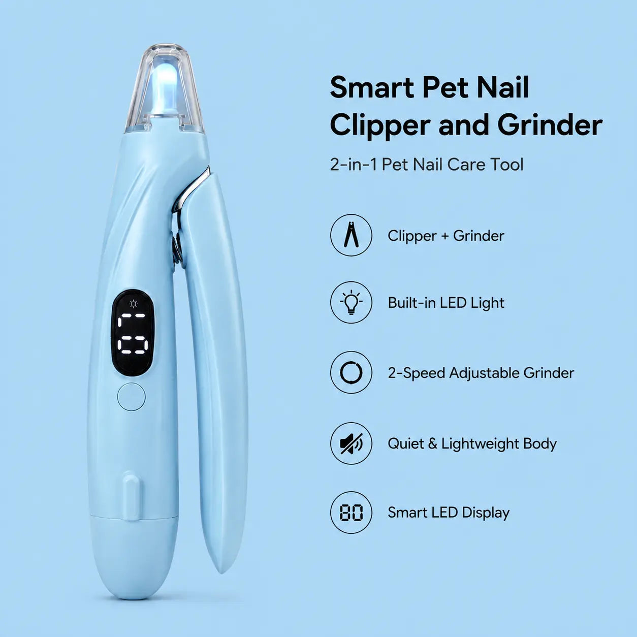 Oak & Paw Professional 2-In-1 Stainless Steel Pet Nail Clipper and Grinder, Ultra-Quiet 2-Speed Smart Trimmer with Dual-Led Shadow-Free View, Safe Cutting Universal Fit for Dogs & Cats