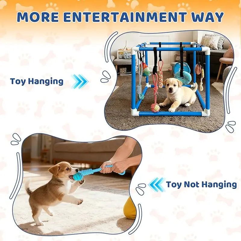 Indoor Puppy Play Set with PVC Frame, Stretchy with PVC Frame, Stretch…Velcro Rope, Foraging Snuffle Mat & 8 Toy Variety - Bite-Resistant Training Aid, Interactive Indoor Enrichment for Small Dogs , Puppy Training Tools