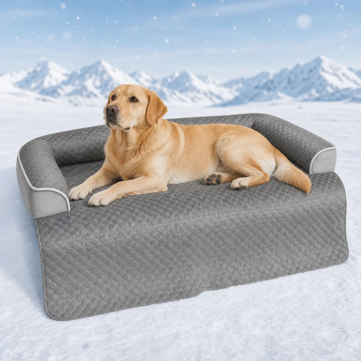 Blunique Cooling Dog Couch Bed with Bolster Sides - Q-Max >0.35, Waterproof Fabric, Non-Slip Base, Easy Cleaning, Cooling Touch Surface, Supportive Rest - Puppy Bed for Home & Camping Use