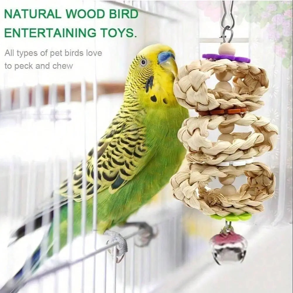 Random Bird Parrot Swing Toy, 5 Counts/Set, Chewing, Standing and Hanging Perch, Hammock and Climbing Ladder, Bird Cage Toys for Budgerigar, Parakeet, Finches and Other Small to Medium Birds, Bird Perches for Cage