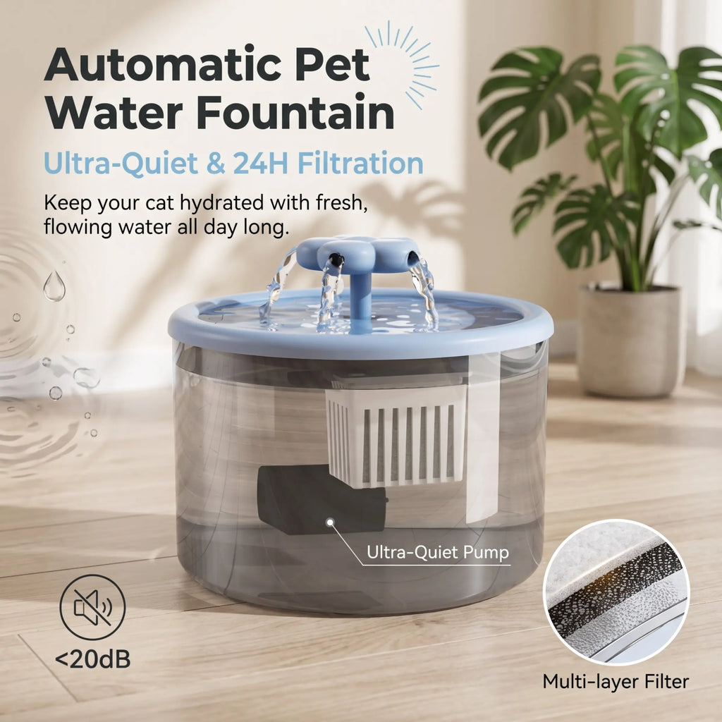 Cat Fountain Water Dispenser, Transparent Design, Quiet Operation, USB Powered, Recirculating Filter, Indoor Cat Drinking Accessory