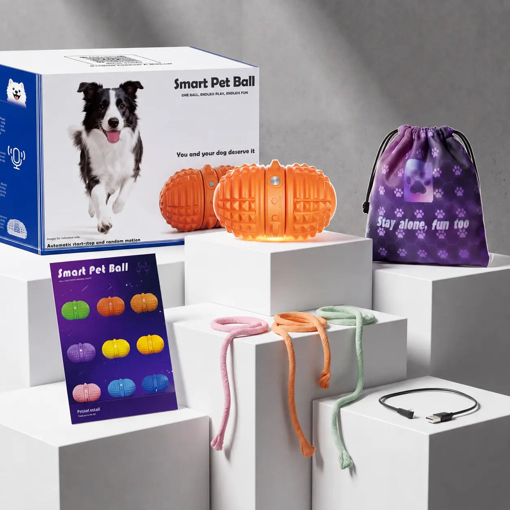 Smartwell Automatic Rolling Ball Dog Toy - Solid, Dual-Motor, Rope-Attached, 1500Mah Rechargeable Rolling Play Boredom Relief Toy for Small & Medium Dogs