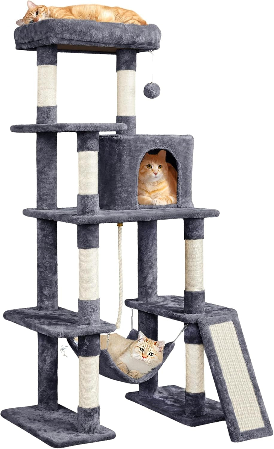 Yaheetech 54In Cat Tree Tower for Large Cats, Multi-Level Condo & Hammock | Sisal Scratching Posts, Roomy Condo Holds up to 22 Lb, a Wide 21-Inch Top Perch Fit Large Cats, Dark Gray