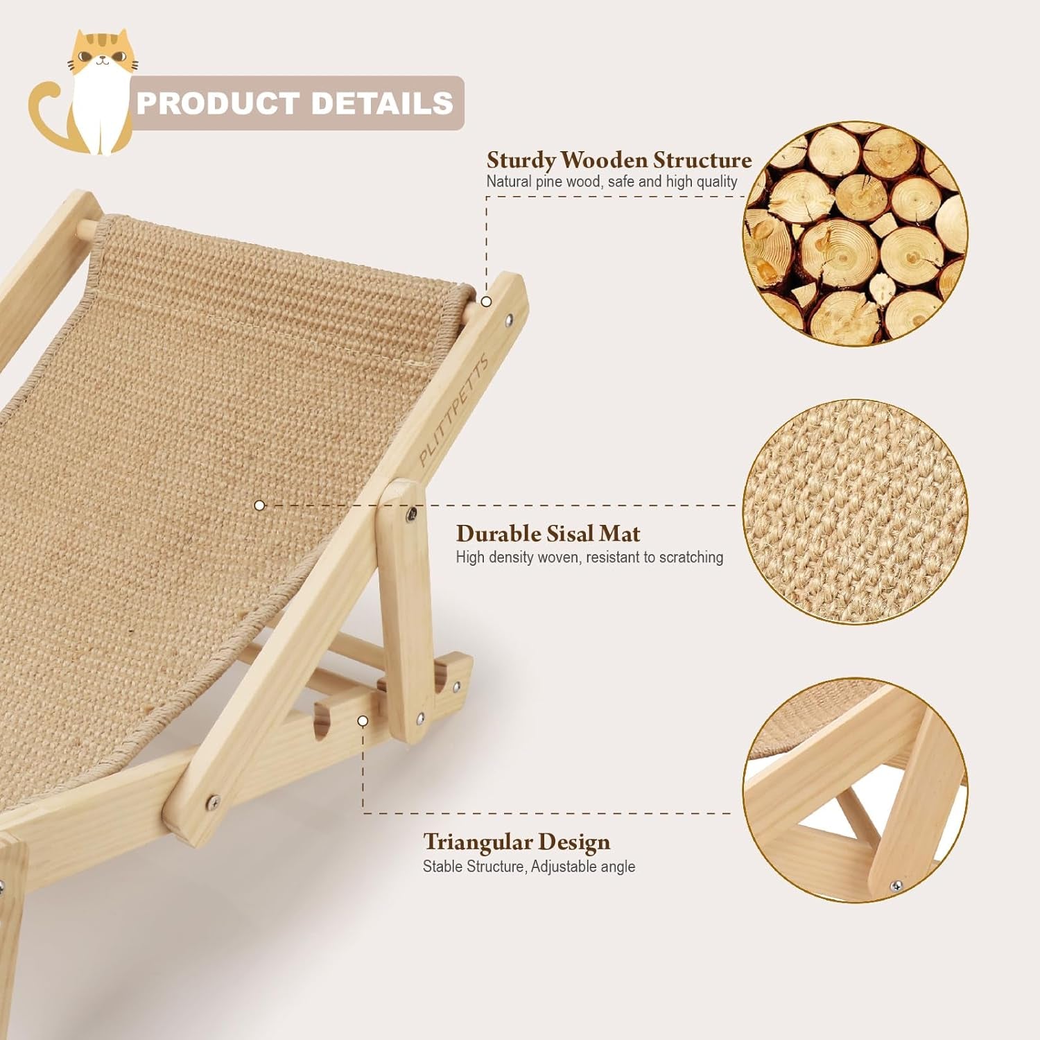 Sisal Cat Scratcher, Adjustable 4-Position Cats Scratcher Lounge | 2-In-1 Cat Chair for Indoor Cats, Cat Hammock for Scratching Pad,Natural Sisal Scratch Post,Space-Saving Lounger Chair Design
