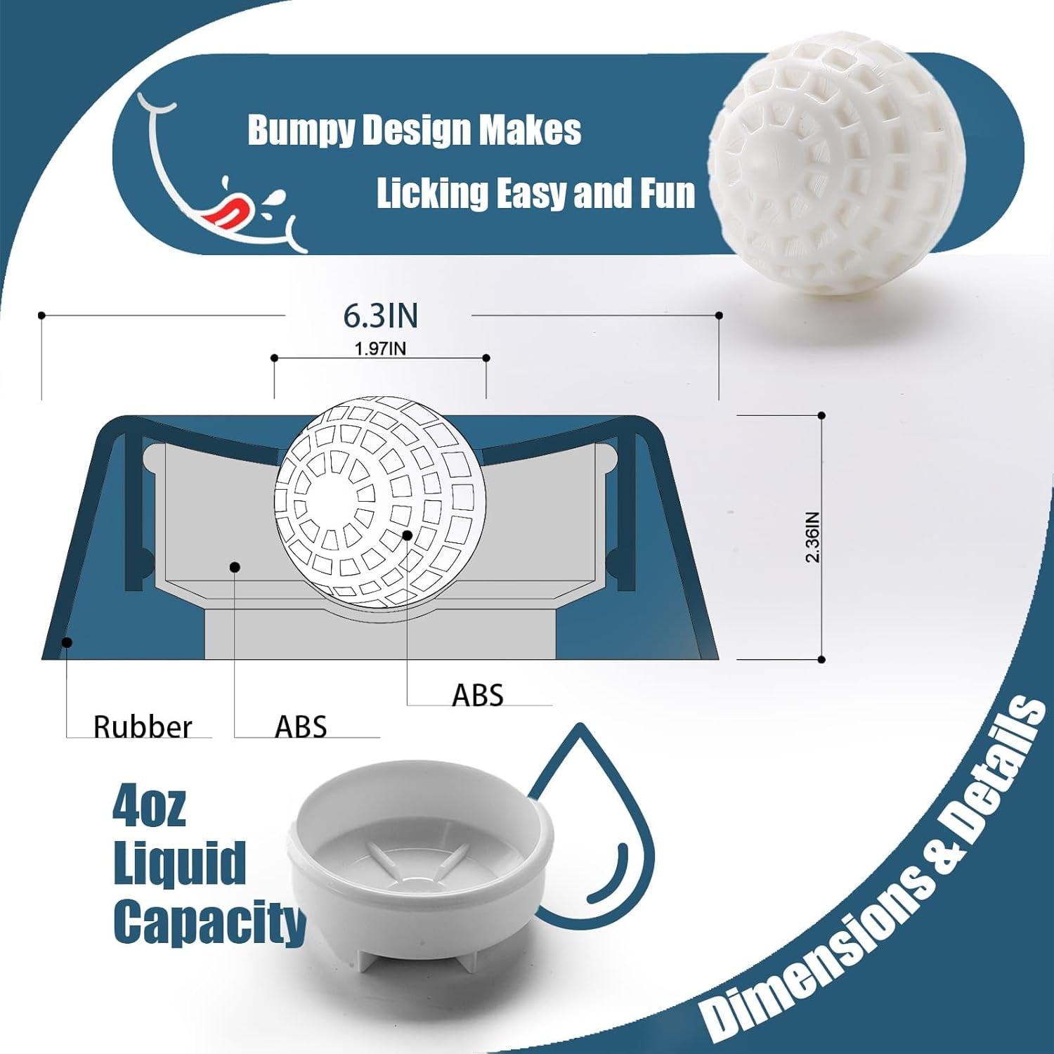 Lick and Roll Bowl for Dogs – No-Mess Slow Feeder for Bone Broth, Yogurt & Supplements | Lick and Roll Bowl with Anti-Spill Rolling Ball | for Senior Dogs, New Puppies & Post-Op Nutrition