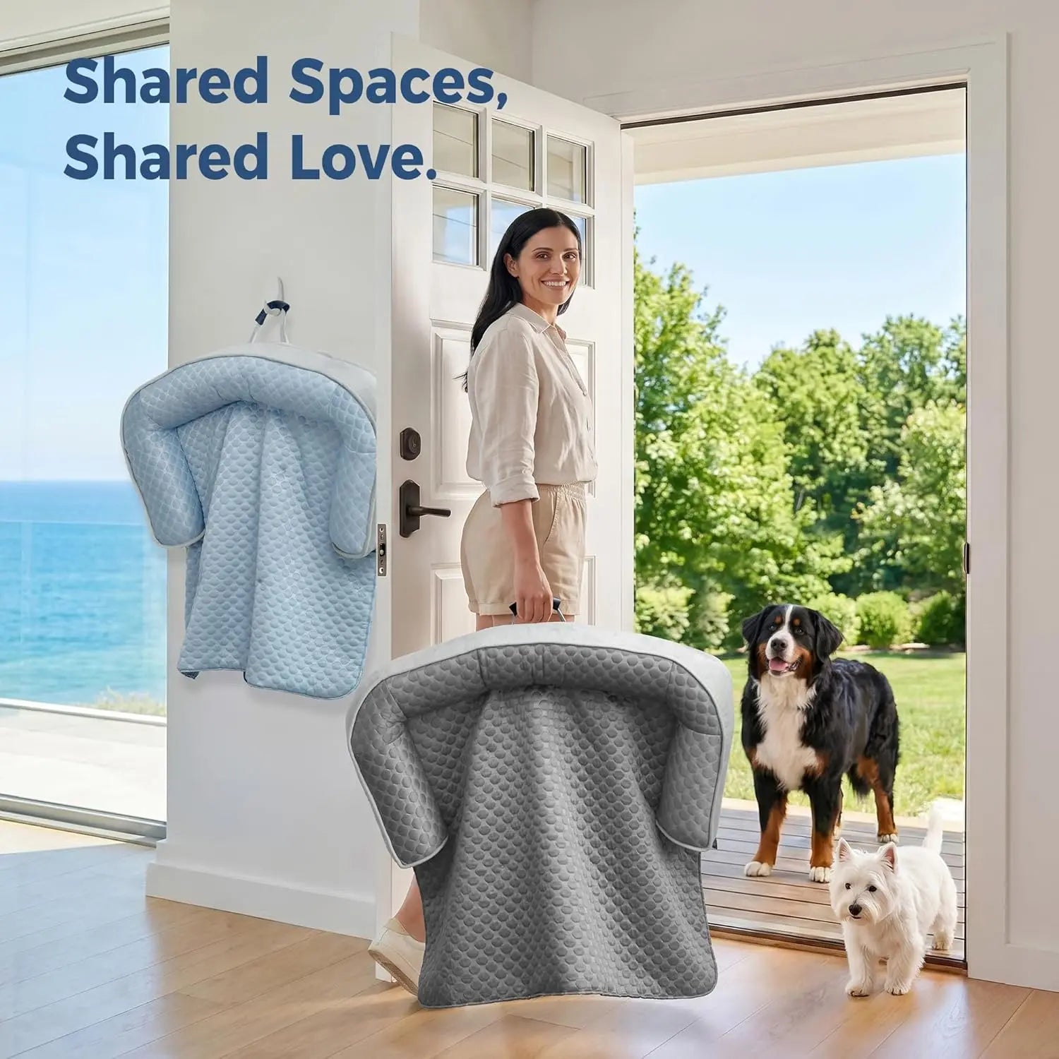 Blunique Cooling Dog Couch Bed with Bolster Sides - Q-Max >0.35, Waterproof Fabric, Non-Slip Base, Easy Cleaning, Cooling Touch Surface, Supportive Rest - Puppy Bed for Home & Camping Use