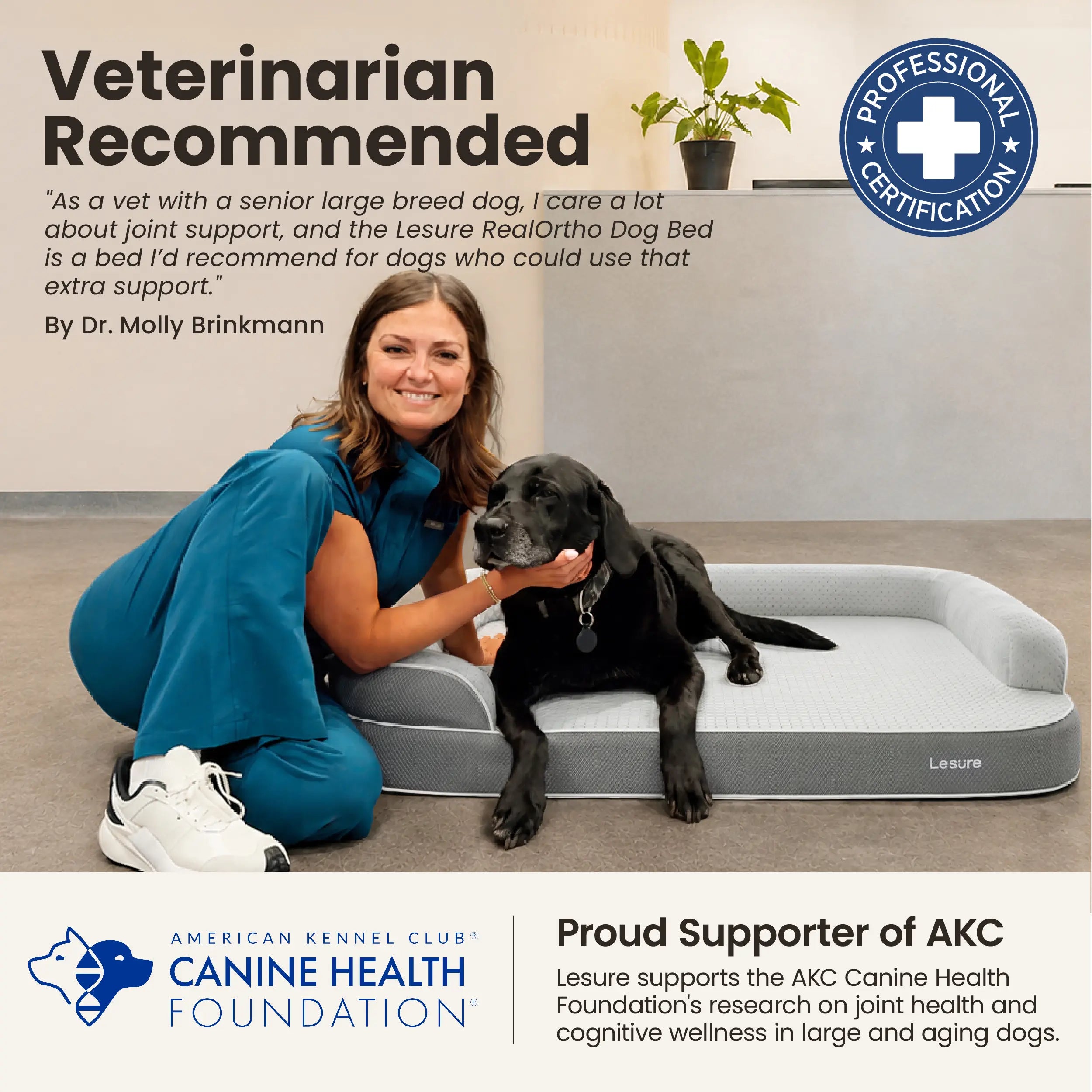 Lesure Realortho Orthopedic Dog Bed - Joint Protection for Large & Senior Dogs