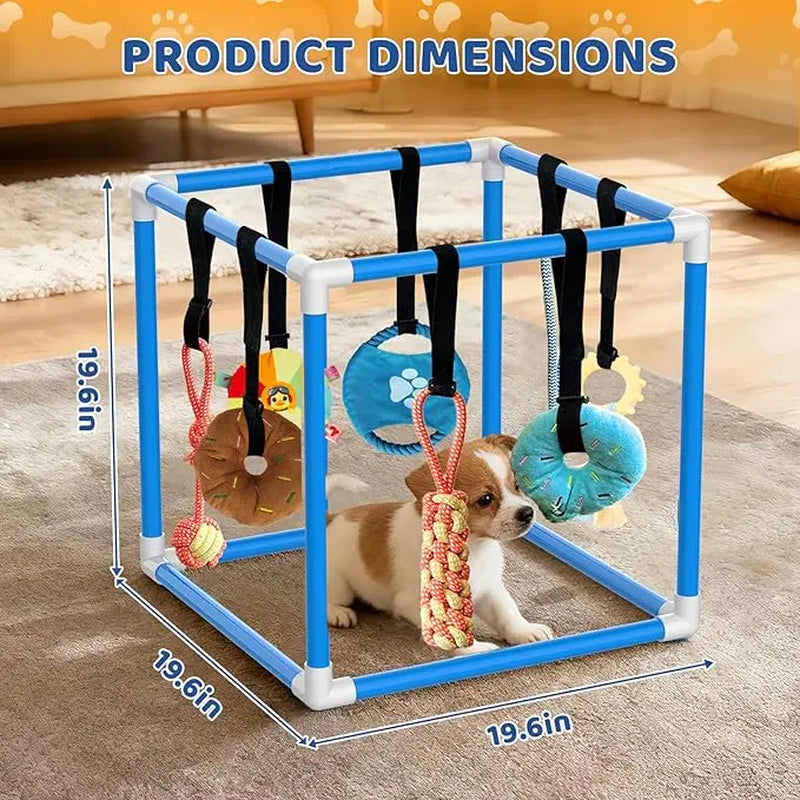 Indoor Puppy Play Set with PVC Frame, Stretchy with PVC Frame, Stretch…Velcro Rope, Foraging Snuffle Mat & 8 Toy Variety - Bite-Resistant Training Aid, Interactive Indoor Enrichment for Small Dogs , Puppy Training Tools