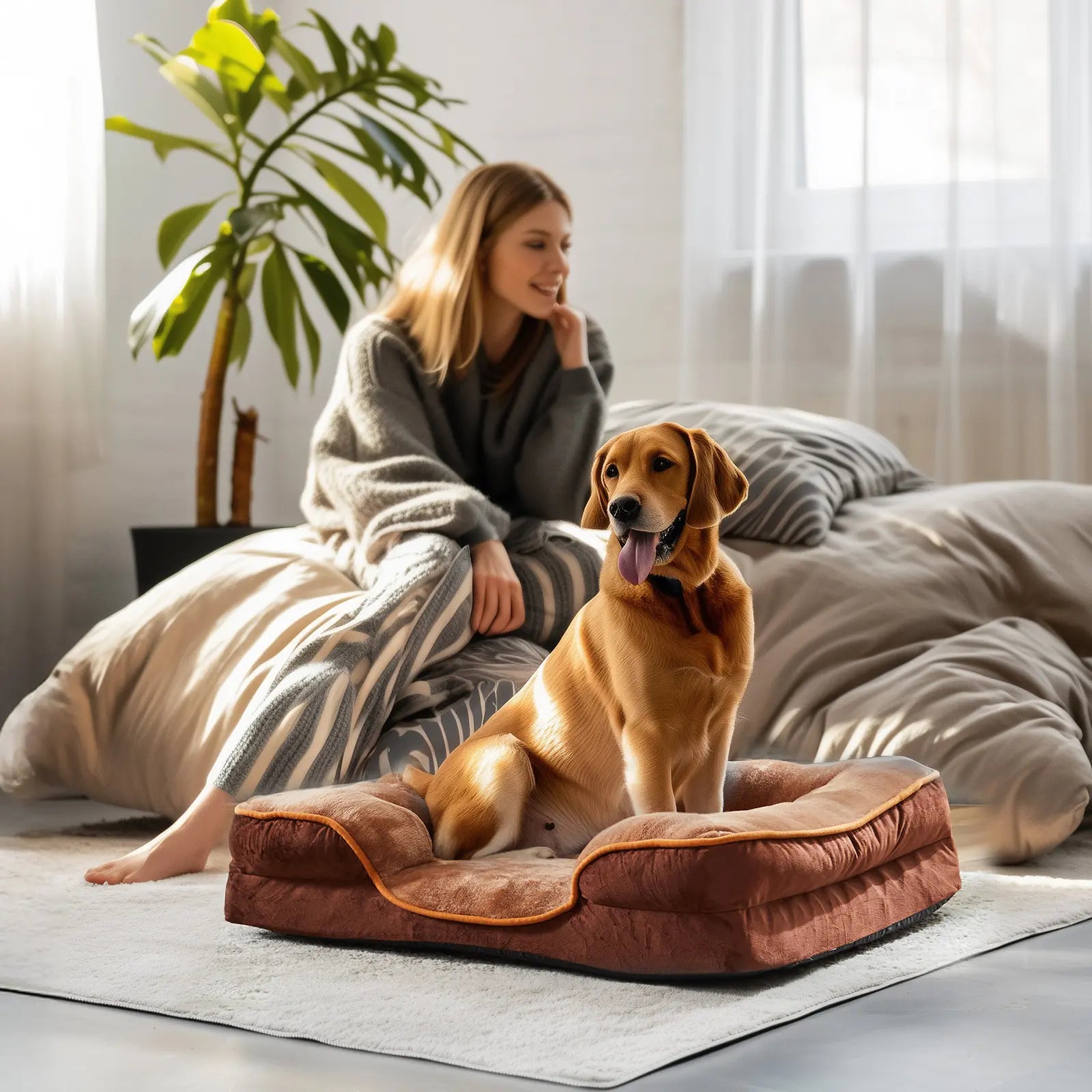 Orthopedic Memory Foam Dog Bed for Large Breeds - Cushioning, Firm Joint Relief Support, Washable Removable Cover, Non-Slip Base, Waterproof Pet Sofa Couch
