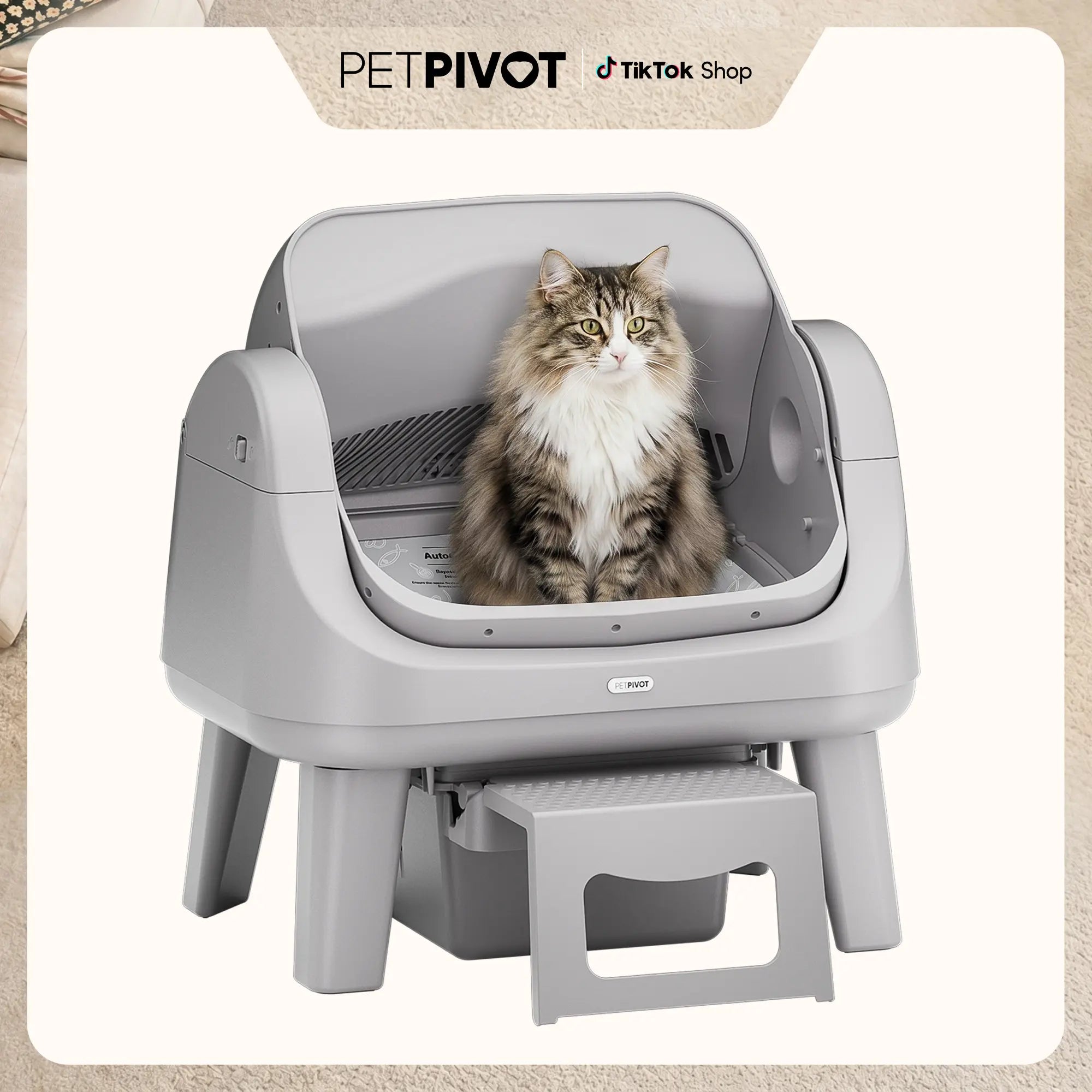 Petpivot Autoscooper 12 Lite Open-Top Automatic Self-Cleaning Cat Litter Box, Easy-Entry Front Step, Triple Safety Protection, No App Required