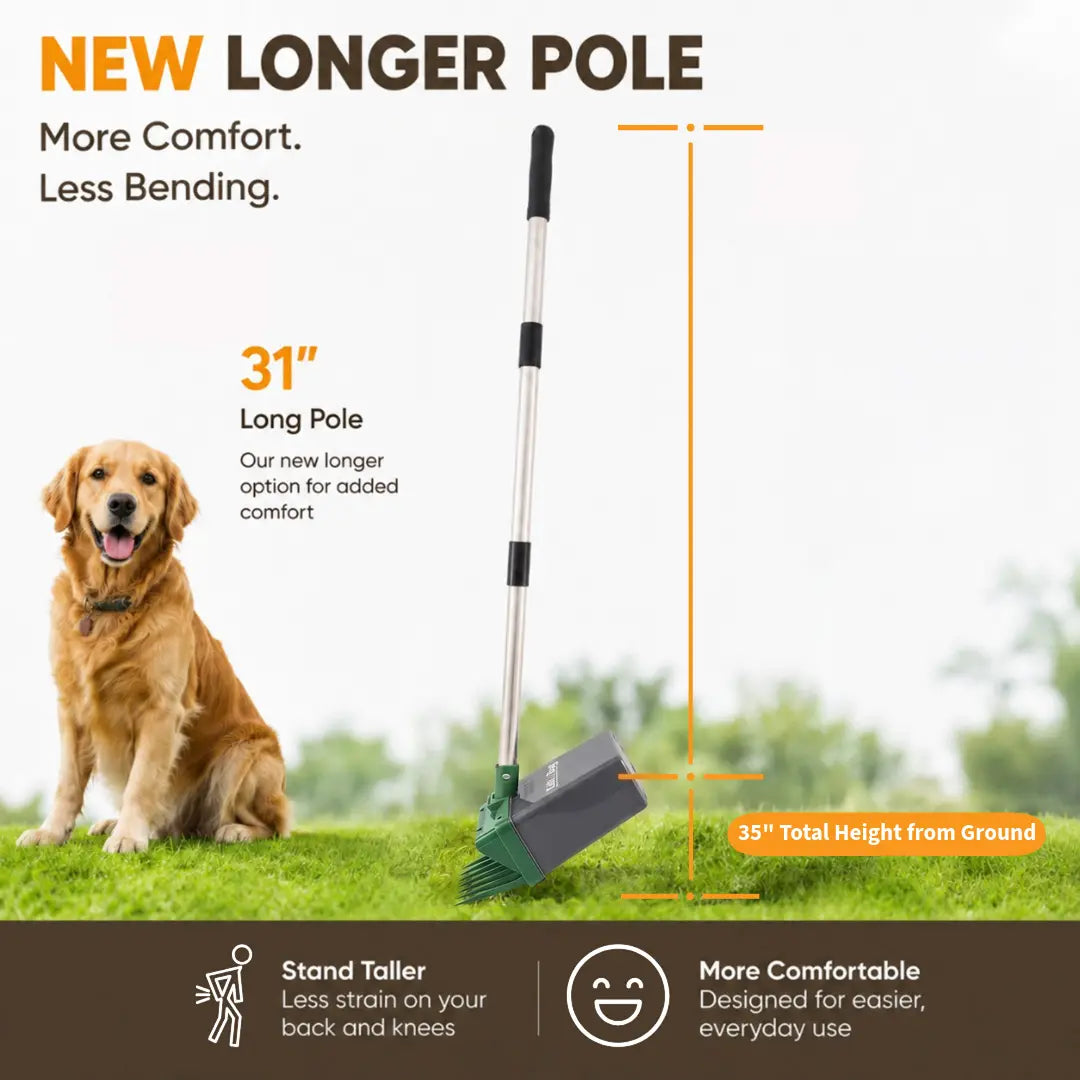 Neater Pets Lift N' Bag Dog Pooper Scooper, NEW 31” Longer Pole - Scoop-To-Bag Design, One-Handed Operation, Extra-Large Bags, Made in USA