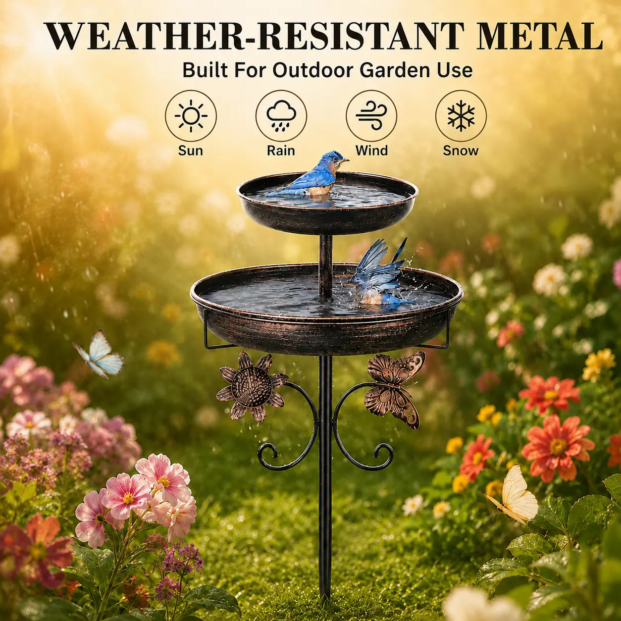 119Cm Metal Bird Bath Feeder for Outdoors, 2-Tier Bird Bath and Feeder Stand, Garden Yard Decor for Wild Birds