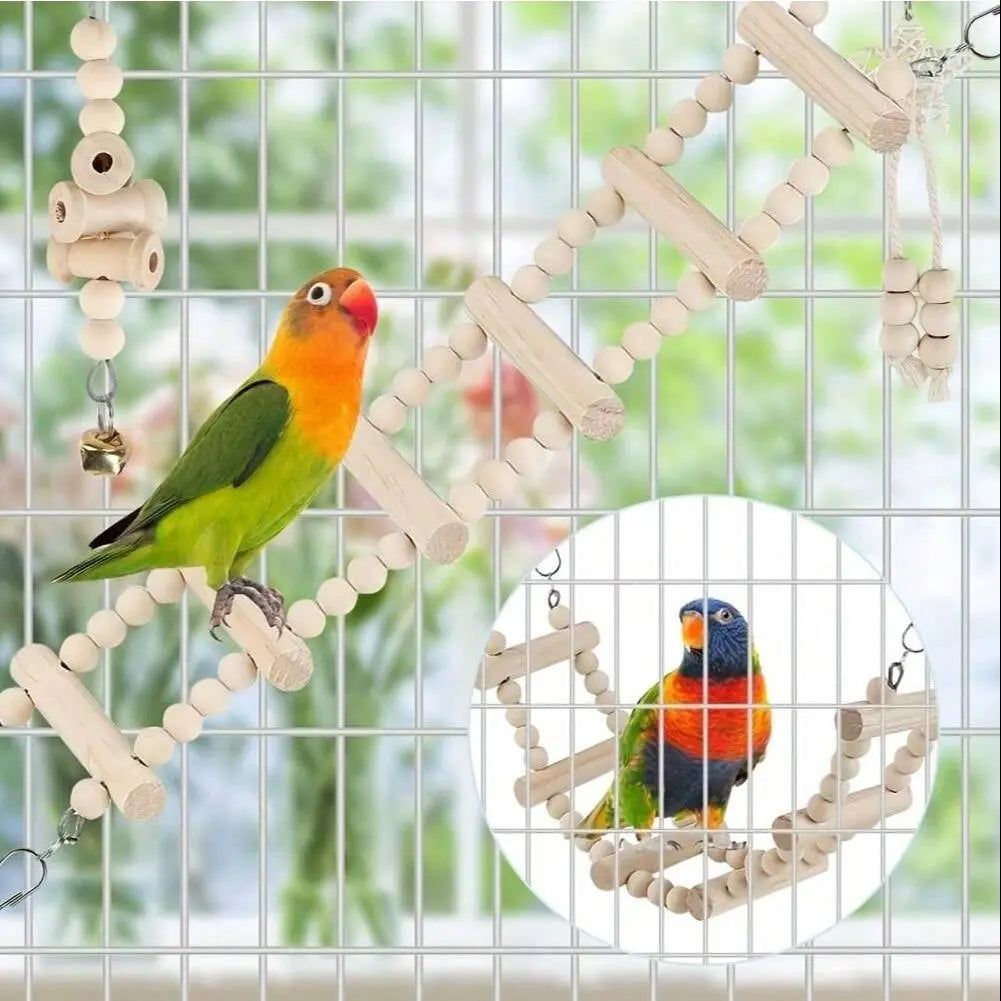 Random Bird Parrot Swing Toy, 5 Counts/Set, Chewing, Standing and Hanging Perch, Hammock and Climbing Ladder, Bird Cage Toys for Budgerigar, Parakeet, Finches and Other Small to Medium Birds, Bird Perches for Cage