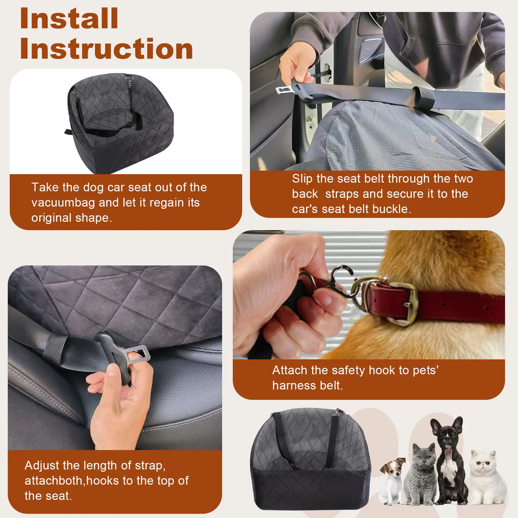 Dog Car Seat for Small Medium Dogs,Detachable Washable Dog Booster Seat under 35Lbs, Pet Car Seat Travel Bed with Storage Pockets and Dog Safety Belt (Black)