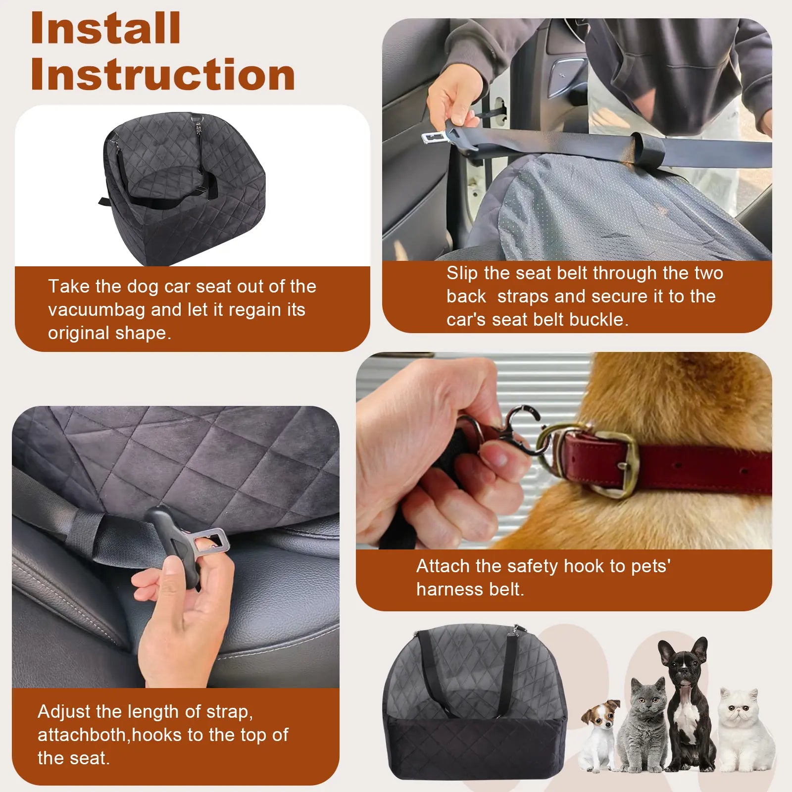 Dog Car Seat for Small Medium Dogs,Detachable Washable Dog Booster Seat under 35Lbs, Pet Car Seat Travel Bed with Storage Pockets and Dog Safety Belt (Black)