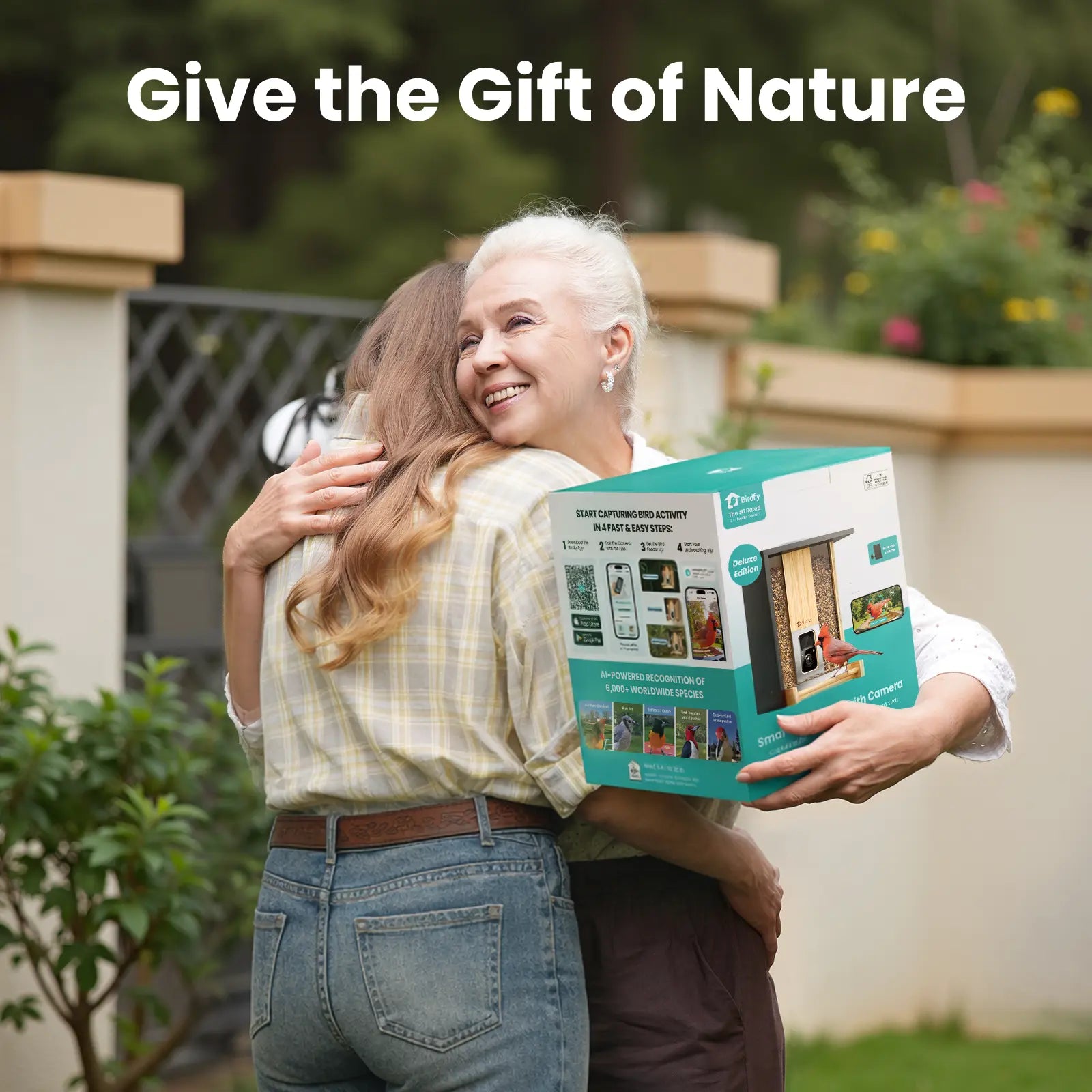 Birdfy Smart Bird Feeder with Camera, Solar Powered 2K Live Tream Bamboo Wood Feeder& Metal Guard, AI Identify Birds & Auto Record Video, Wild Birds Watching Ideal Gift for Chistmas for Mom,Bird-Lover, Summervibes, Petlovers