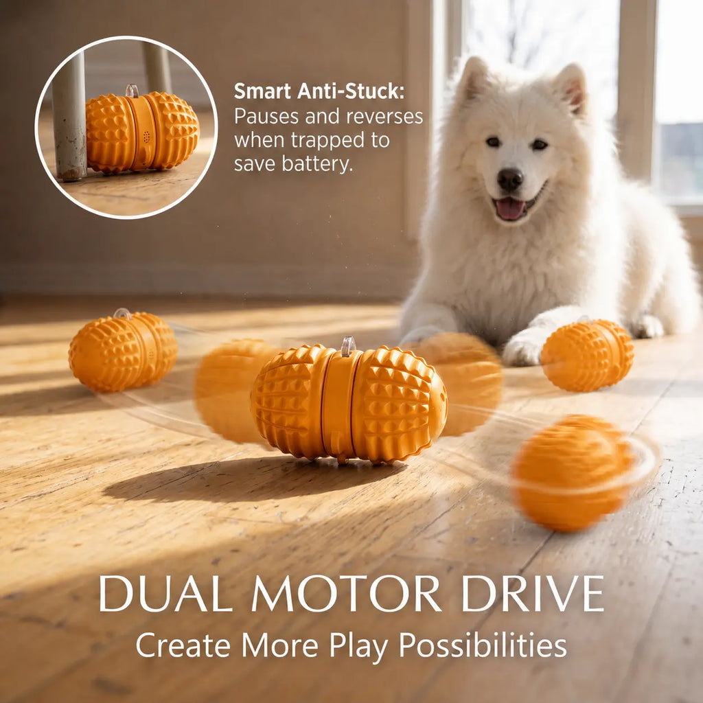 Smartwell Automatic Rolling Ball Dog Toy - Solid, Dual-Motor, Rope-Attached, 1500Mah Rechargeable Rolling Play Boredom Relief Toy for Small & Medium Dogs