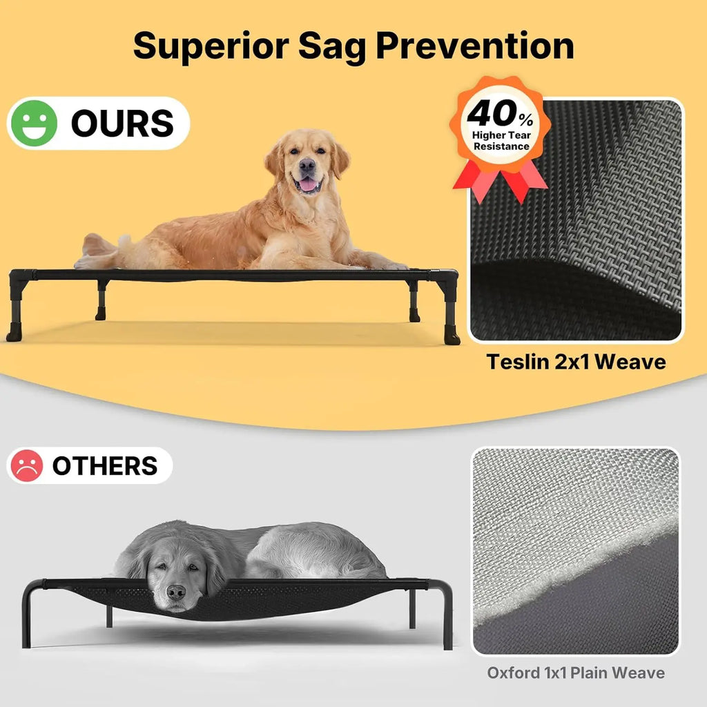 Veehoo Outdoor Elevated Dog Bed Large Sized Dogs, Large Cooling Raised Dog Cots Beds Training Platform off Ground Hammock with Breathable Mesh, No-Slip Feet, 42"X30", Black