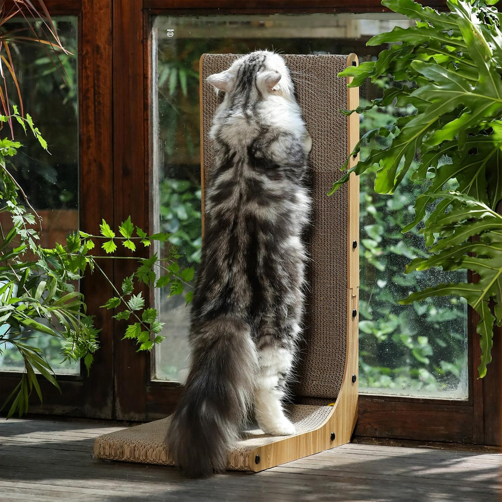 Cat Scratcher, 26.8 Inch L Shaped Cat Scratch Pad for Indoor Cats | Vertical Cat Scratching Board with Ball Cat Toy, Cardboard Cat Scratcher for Wall Sofa Couch, Kitten Scratching Post, Large