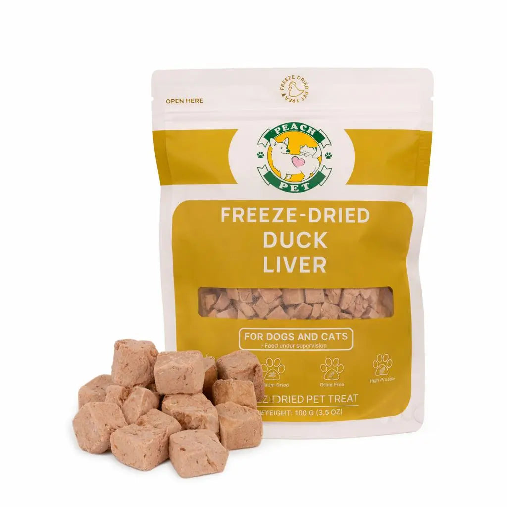 Peach Pet Freeze Dried Duck Liver Dog & Cat Treats, 3.5Oz High-Protein Organ Protein Snacks with No Additives for Pets Backtoschool