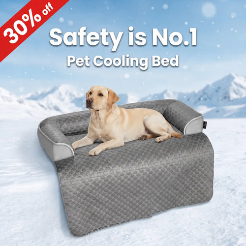 Blunique Cooling Dog Couch Bed with Bolster Sides - Q-Max >0.35, Waterproof Fabric, Non-Slip Base, Easy Cleaning, Cooling Touch Surface, Supportive Rest - Puppy Bed for Home & Camping Use