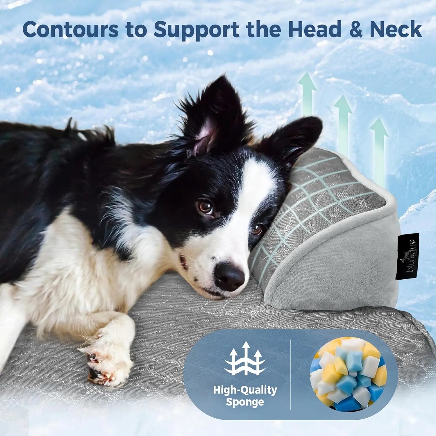 Blunique Cooling Dog Couch Bed with Bolster Sides - Q-Max >0.35, Waterproof Fabric, Non-Slip Base, Easy Cleaning, Cooling Touch Surface, Supportive Rest - Puppy Bed for Home & Camping Use