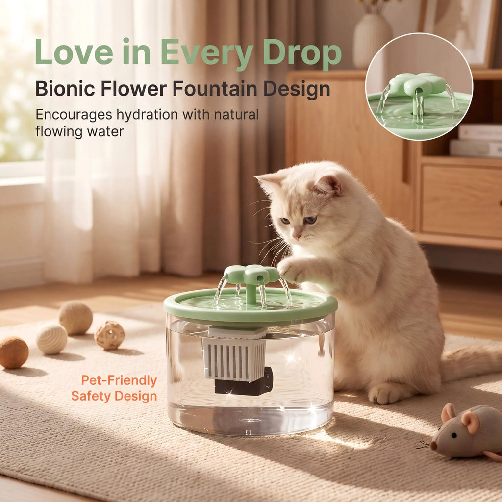 Cat Fountain Water Dispenser, Transparent Design, Quiet Operation, USB Powered, Recirculating Filter, Indoor Cat Drinking Accessory