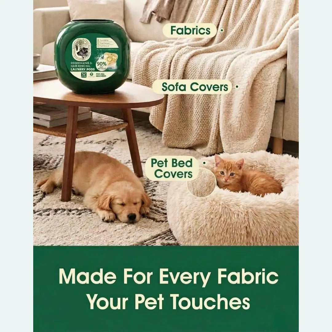 Seedshub Pet Hair Remover & Odor Eliminator Laundry Pods (52 Loads) – Plant-Based Dog & Cat Fur Dissolver Detergent for Bedding, Blankets & Clothes, Free & Clear, Ebony Rose Scent