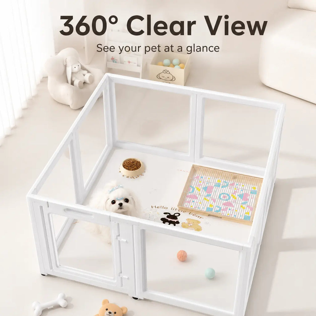 Transparent Indoor Dog Playpen with Safety Lock, Indoor Dog Fence for Small & Medium Pets | Secure, Stylish, Easy Clean Play Pen for Dogs & Pets with Scratch Resistant Panels (White, 8/10/12 Panel)
