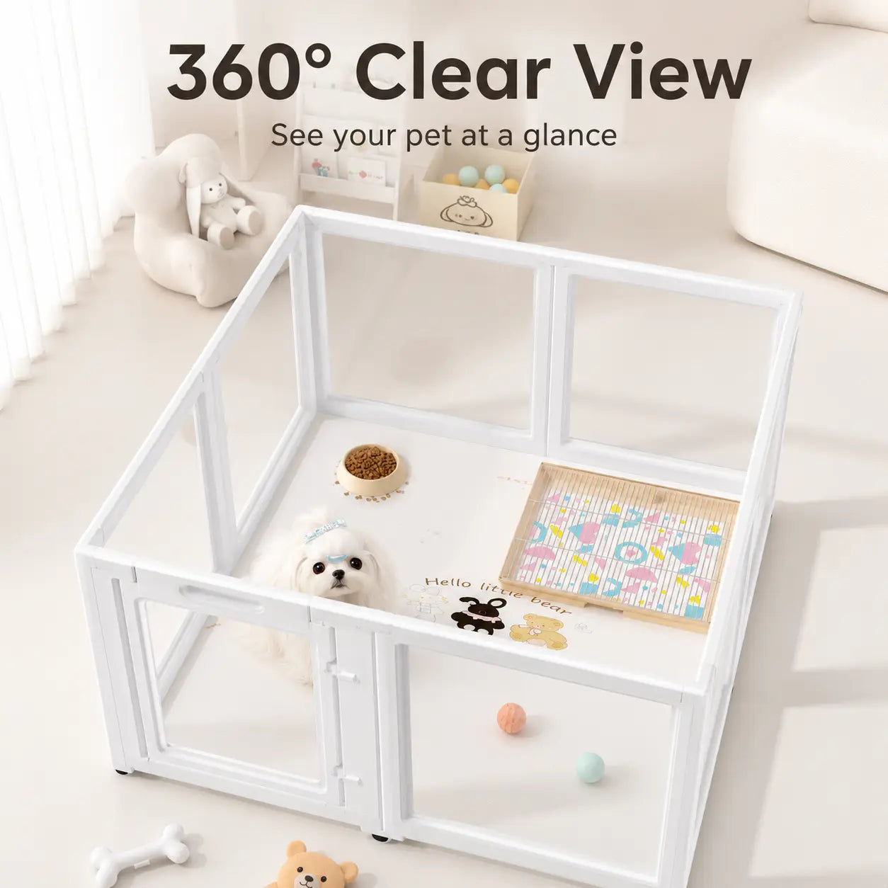 Transparent Indoor Dog Playpen with Safety Lock, Indoor Dog Fence for Small & Medium Pets | Secure, Stylish, Easy Clean Play Pen for Dogs & Pets with Scratch Resistant Panels (White, 8/10/12 Panel)