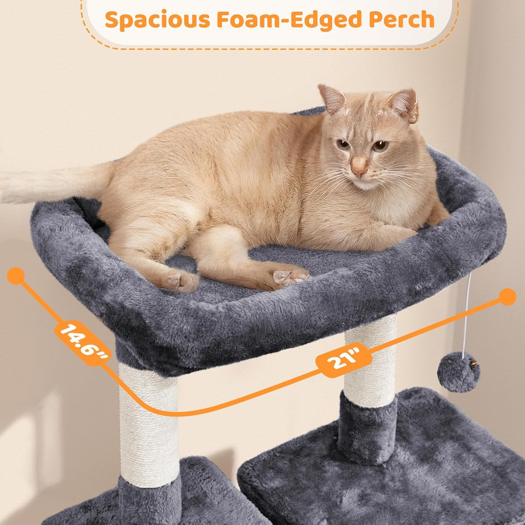 Yaheetech 54In Cat Tree Tower for Large Cats, Multi-Level Condo & Hammock | Sisal Scratching Posts, Roomy Condo Holds up to 22 Lb, a Wide 21-Inch Top Perch Fit Large Cats, Dark Gray