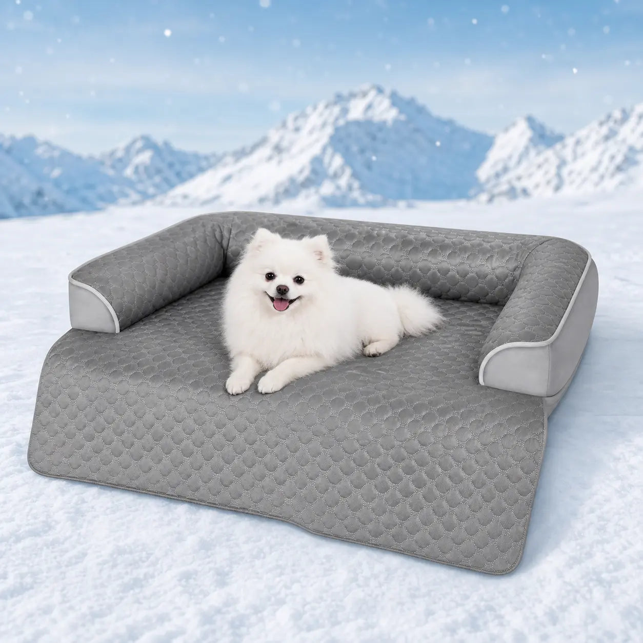 Blunique Cooling Dog Couch Bed with Bolster Sides - Q-Max >0.35, Waterproof Fabric, Non-Slip Base, Easy Cleaning, Cooling Touch Surface, Supportive Rest - Puppy Bed for Home & Camping Use