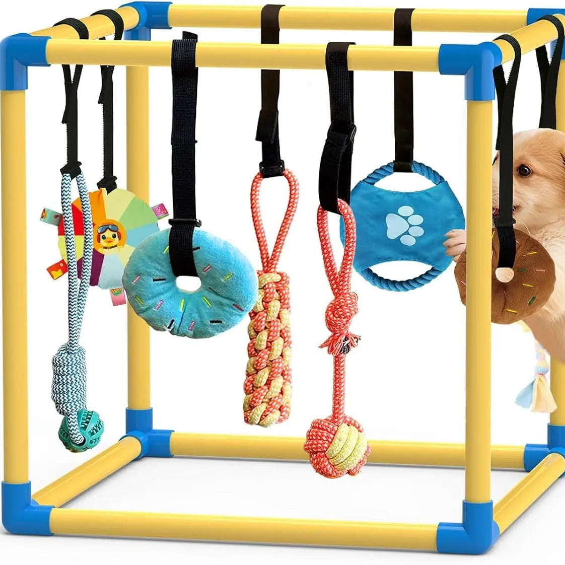 Indoor Puppy Play Set with PVC Frame, Stretchy with PVC Frame, Stretch…Velcro Rope, Foraging Snuffle Mat & 8 Toy Variety - Bite-Resistant Training Aid, Interactive Indoor Enrichment for Small Dogs , Puppy Training Tools
