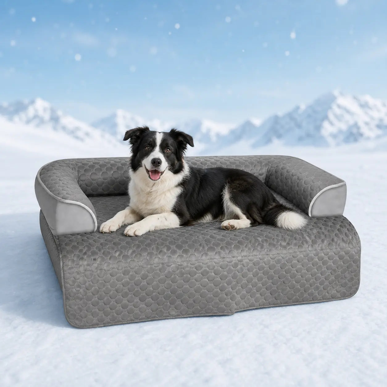 Blunique Cooling Dog Couch Bed with Bolster Sides - Q-Max >0.35, Waterproof Fabric, Non-Slip Base, Easy Cleaning, Cooling Touch Surface, Supportive Rest - Puppy Bed for Home & Camping Use
